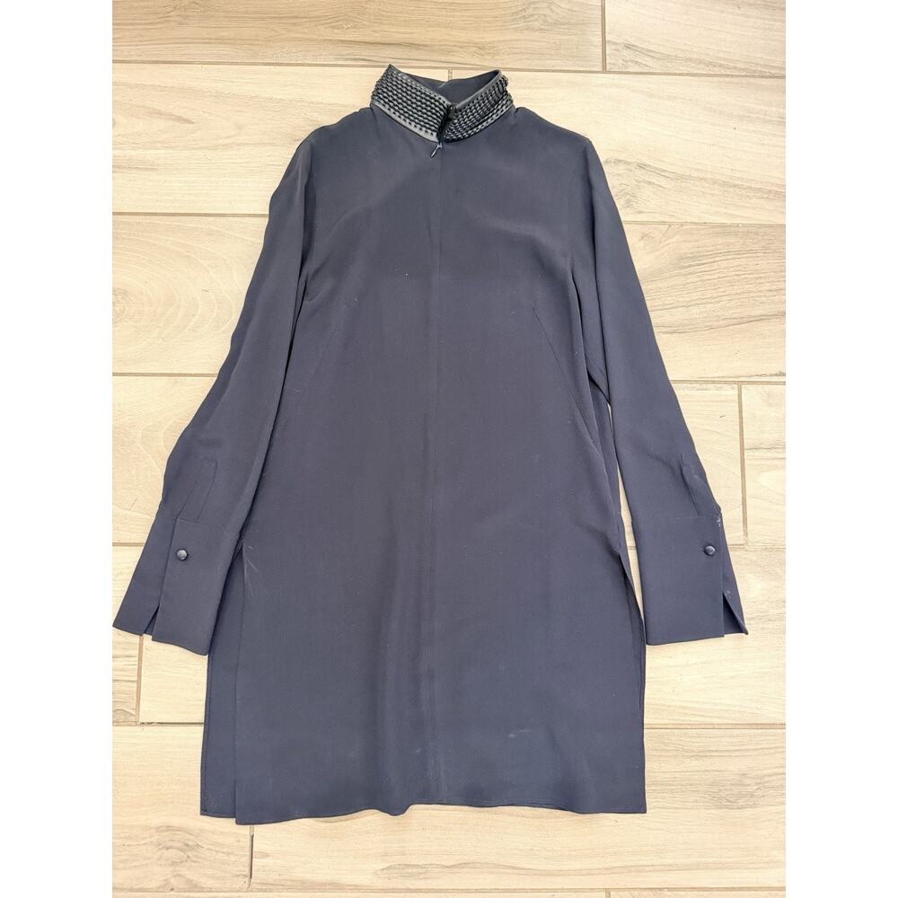 AKRIS PUNTO Dress, Navy with Black Collar, Small RG